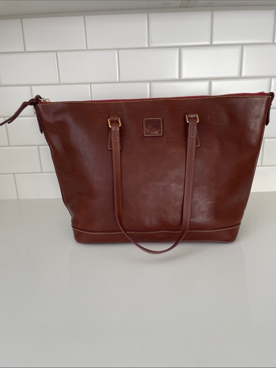 Dooney & Bourke Handbags - Dooney & Bourke Chestnut Brown Florentine Leather Zip-Top Large Tote